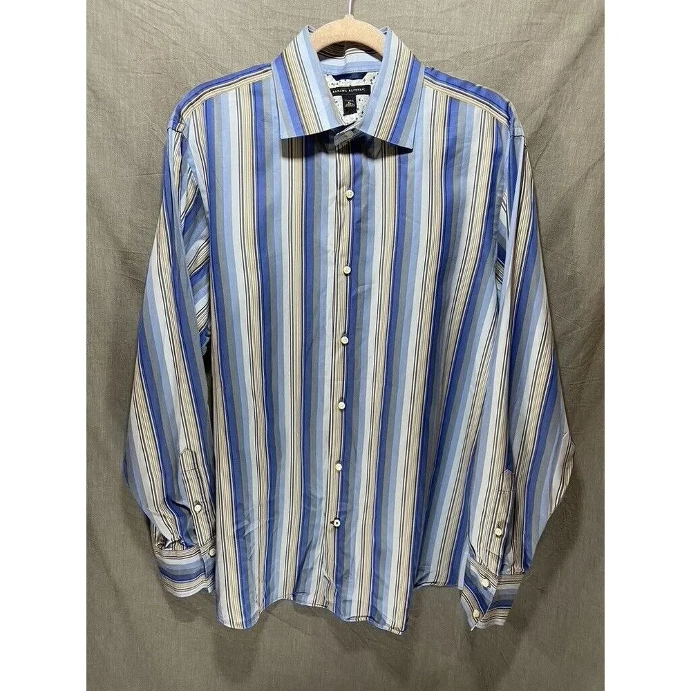Banana Republic Button Up Long Sleeve Adult Extra Large Blue Striped Casual Men.